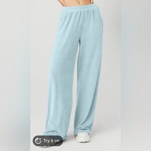 ALO Chenille High-Waist Wide Leg Chalet Pant in limited Chalk Blue